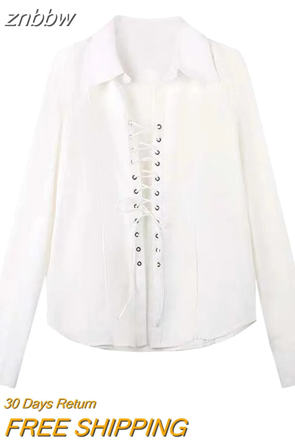 znbbw 2023 Summer Streetwear Long Sleeve Women Oversize White Shirt Corns Hole Bandage Woman Blouse Casual Female Clothing Tops - Image 2