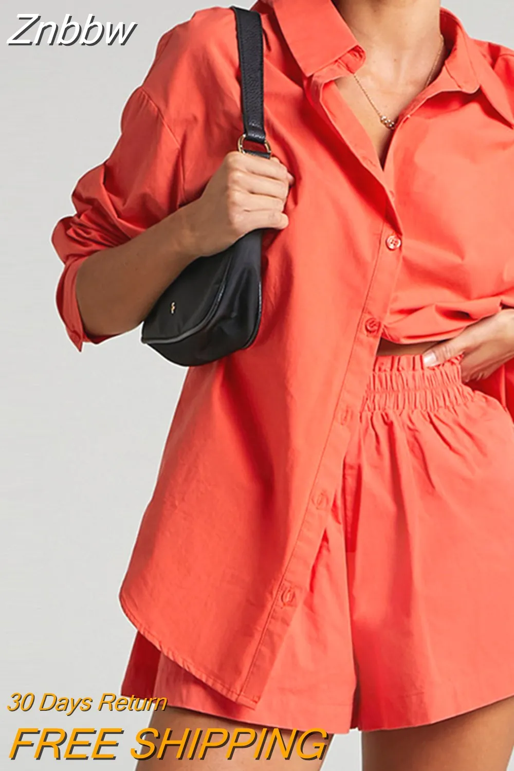 Znbbw Women's Suit Shirt With Mini Shorts 2023 Summer Casual Loose Long Sleeve Shirt Blouses Two Piece Sets Tracksuits Outifits - Image 5