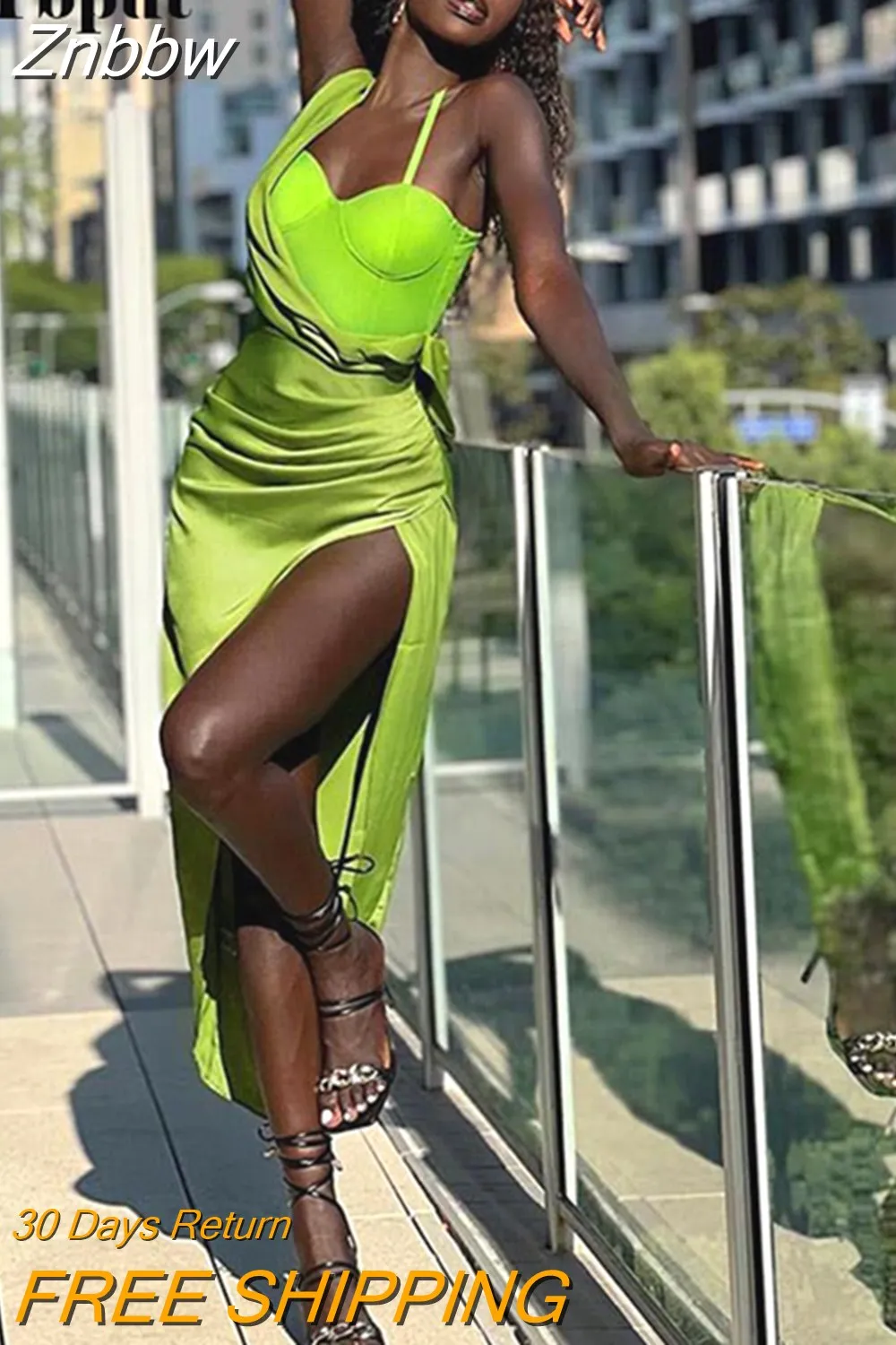 Znbbw Women Elegant Solid Satin High Side Slit Dresses 2023 Spring Summer Sexy Slip Dress Female Bodycon Fashion Streetwear