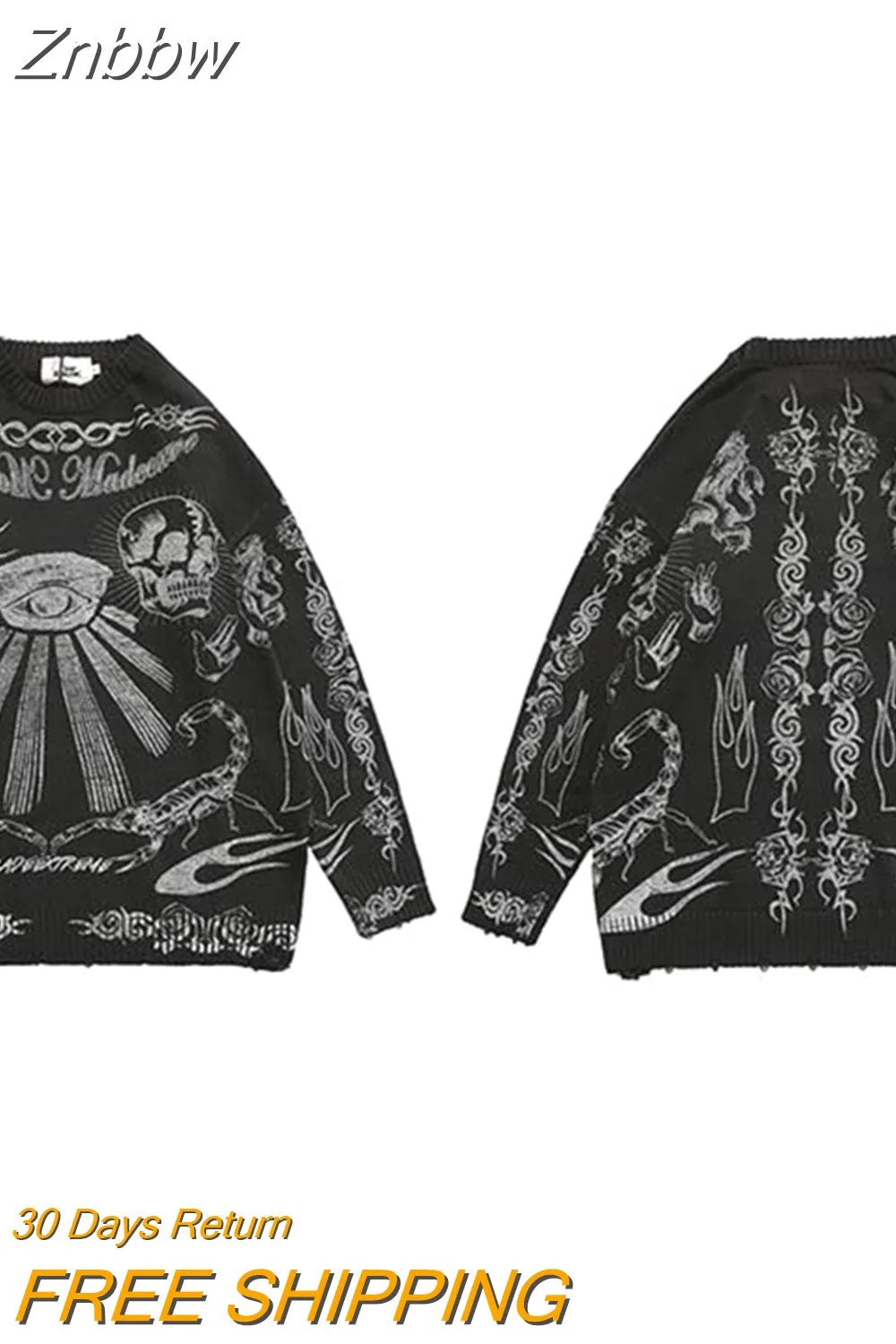 Znbbw Punk Skeleton Graphic Sweater Women Oversized Hip Hop Streetwear Winter Oversize Pullover Sweater Y2K Men Fashion Sweaters - Image 4