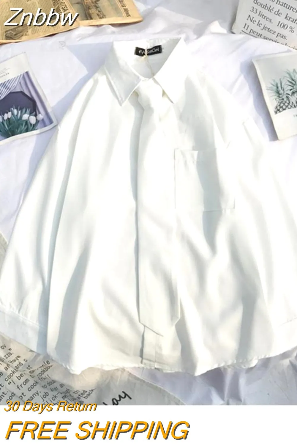 Znbbw Women Shirts with Tie Simple Solid Loose Autumn Top White Blouse Streetwear Oversized Vintage Casual Fashion Woman Blouses 2023 - Image 4