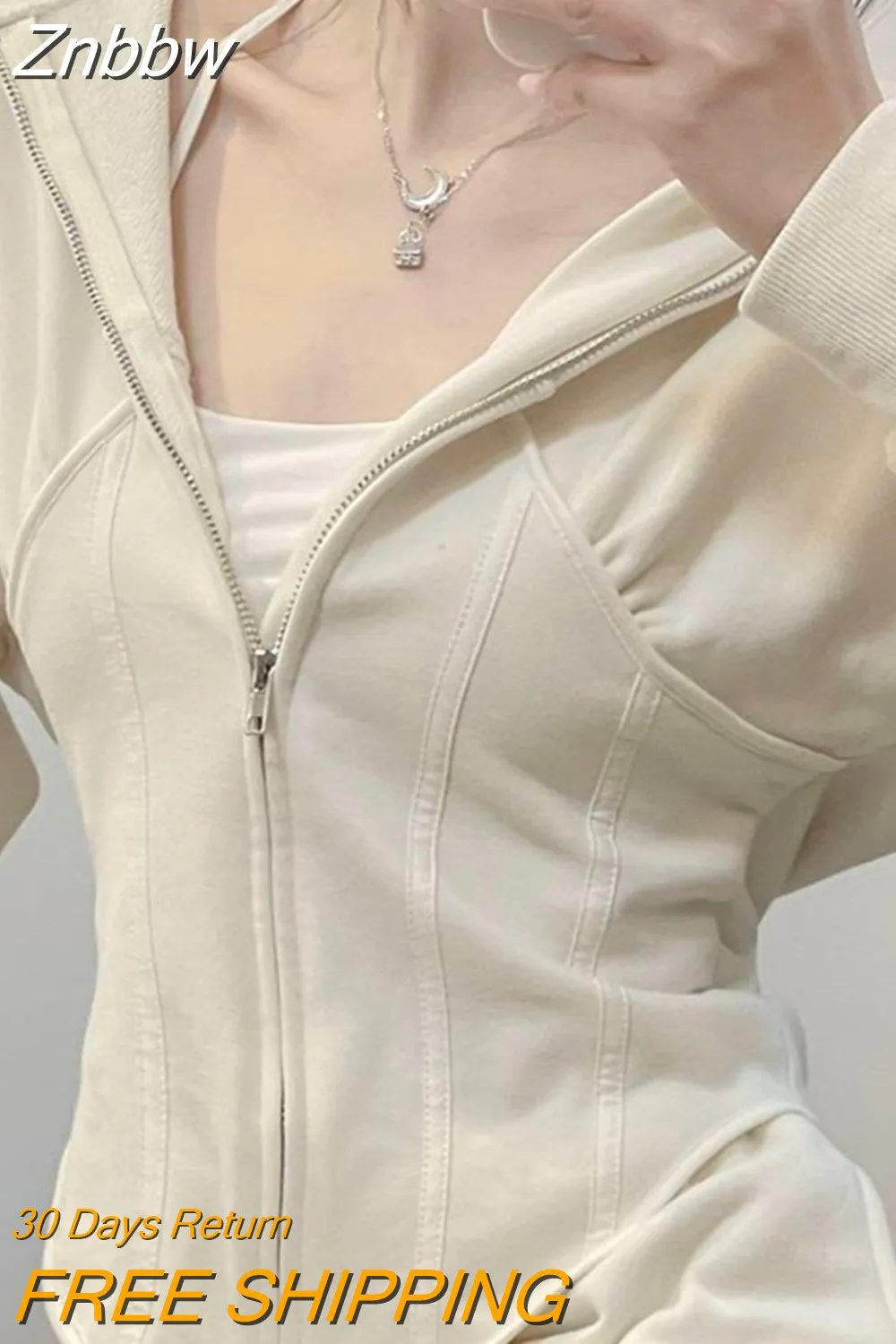 Znbbw Y2K Hip Hop Zip Up Hoodies Women Grunge Sexy Slim Long Sleeve Sweatshirts Casual All-match Chic Cropped Tops Sportwear