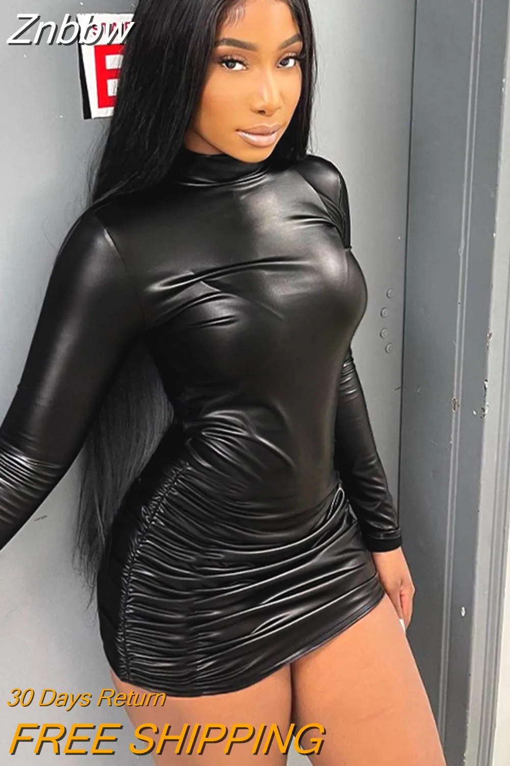 Znbbw Women Long Sleeve Party Club Bodycon Streetwear Black Short Mini Dress 2023 Fall Clothing Wholesale Items For Business - Image 2