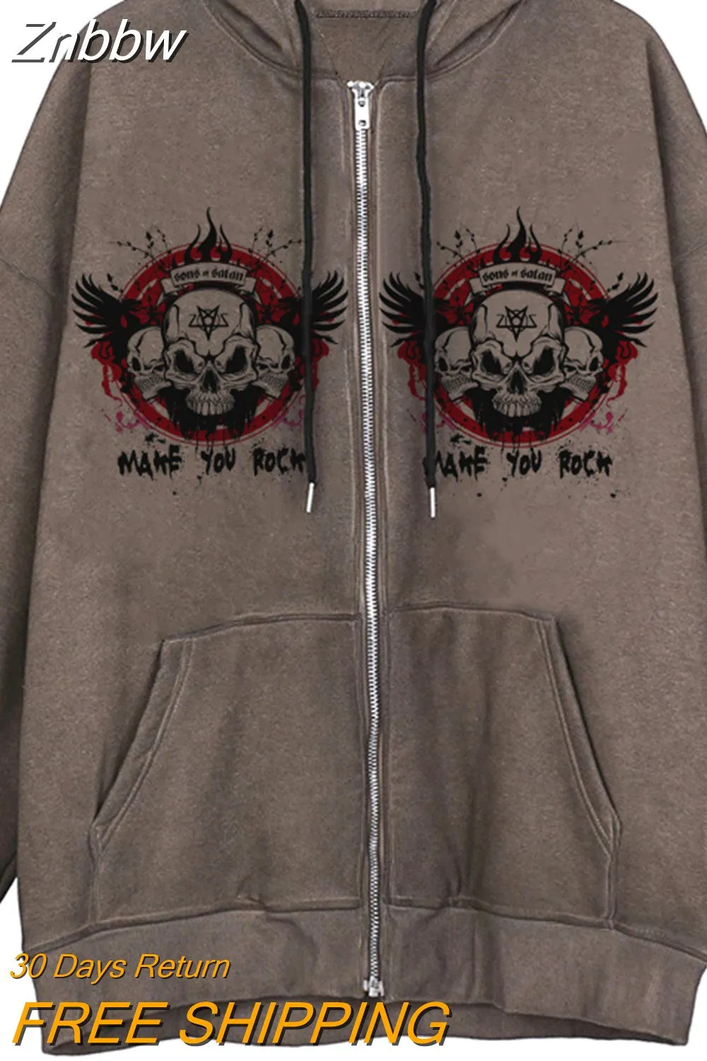 Znbbw Women Hip Hop Streetwear Hoodies Goth Angel Dark Print Zipper Jacket Coat Harajuku Y2K Hooded Top Clothes Men Women Punk Outwear - Image 12