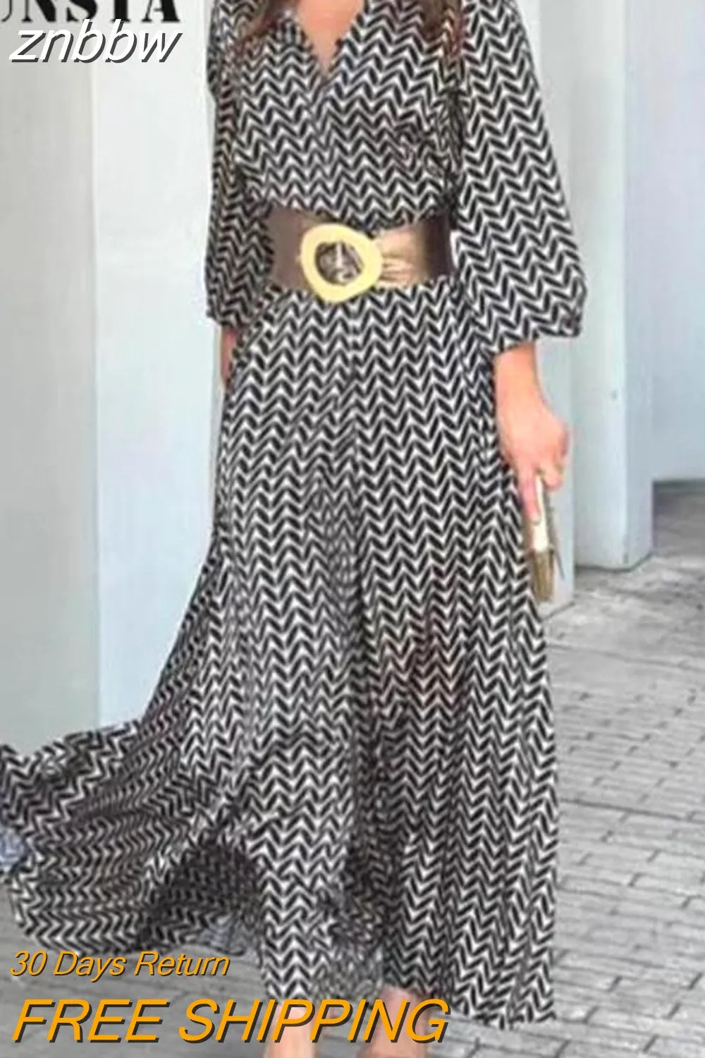 znbbw Sexy Print Boho Party Dresses 2023 Women Vintage Printed Belted Maxi Dress Chic Streetwear Lapel Long Sleeve Shirt Dress