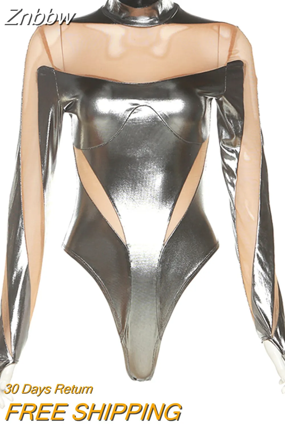 Znbbw Sexy See Through Patchwork y2k Two Piece Pants Set Women Long Sleeve Bodysuit + High Waist Trousers Streetwear Suit