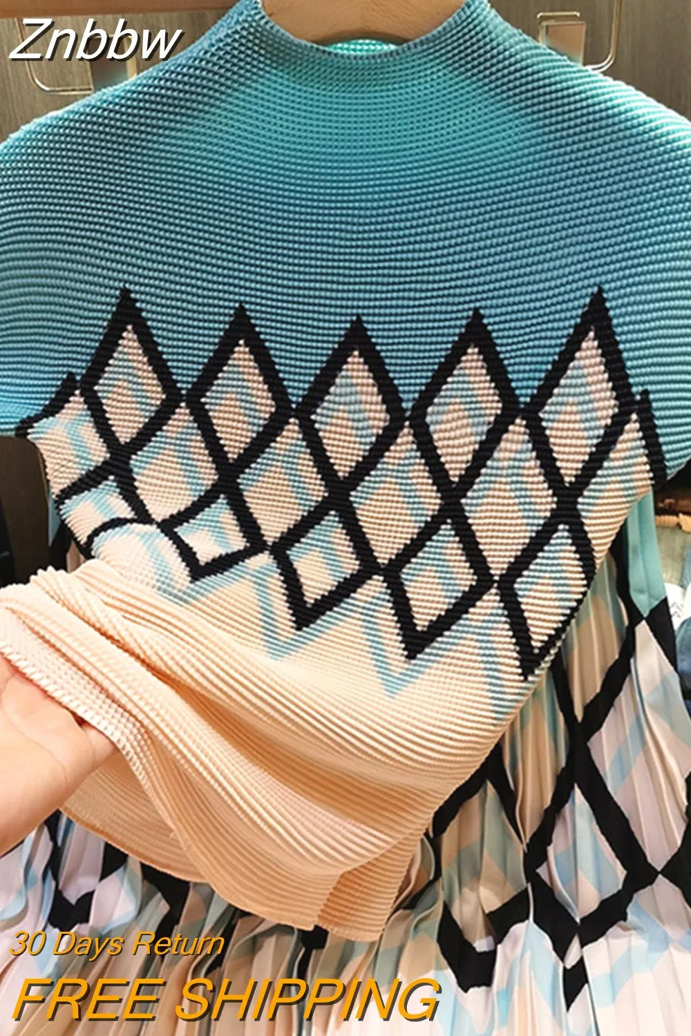 Znbbw Skirts Two Piece Suit Women Stretchy Pullover Tops + Chic Pleated A-Line Skirts Set Lady Summer Casual Matching Outfits