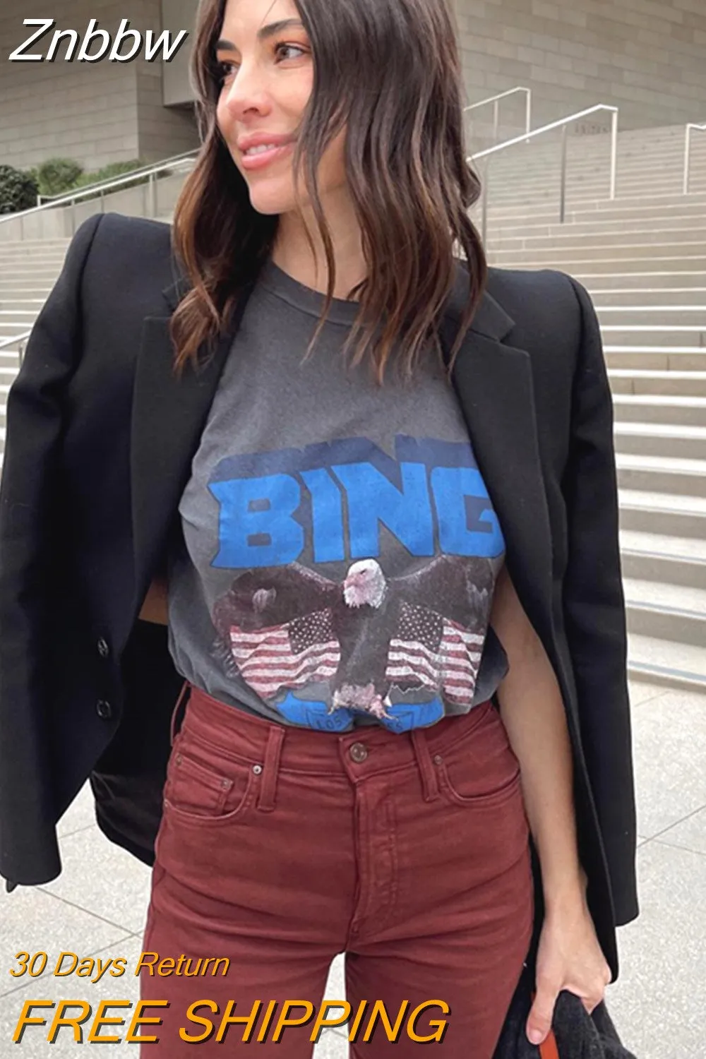 Znbbw Graphic T-Shirt for Women 2023 Summer Cotton Print Round Neck Short Sleeve Tee Shirt Female Fashion Tees Tops Trend Tshirt