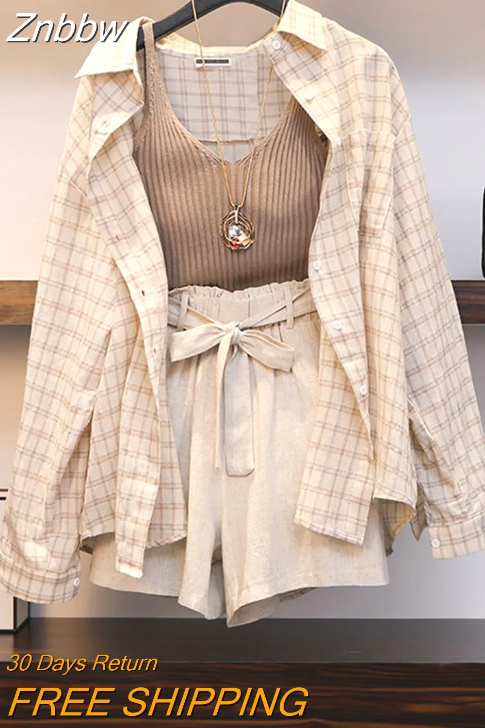 Znbbw Piece Set For Women 2023 Women's Casual Long Sleeve Single-breasted Shirt Short Pants Sets Vest Fashion Outfits Suit