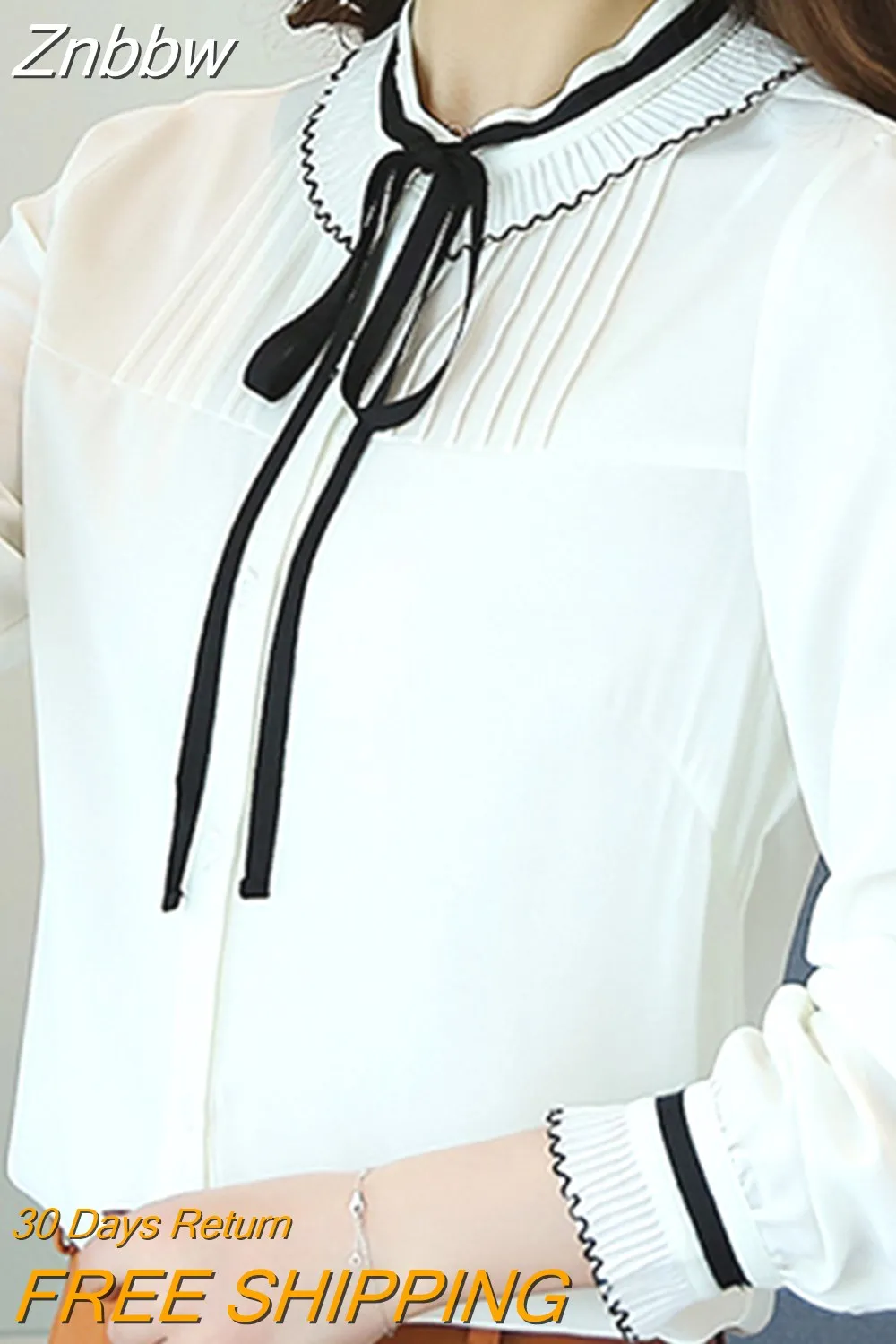 Znbbw Mujer De Moda 2023 Blouse Women Long Sleeve White Blouse Women Blouse Shirts Stand Collar Chiffon Blouse Shirt Tops A521