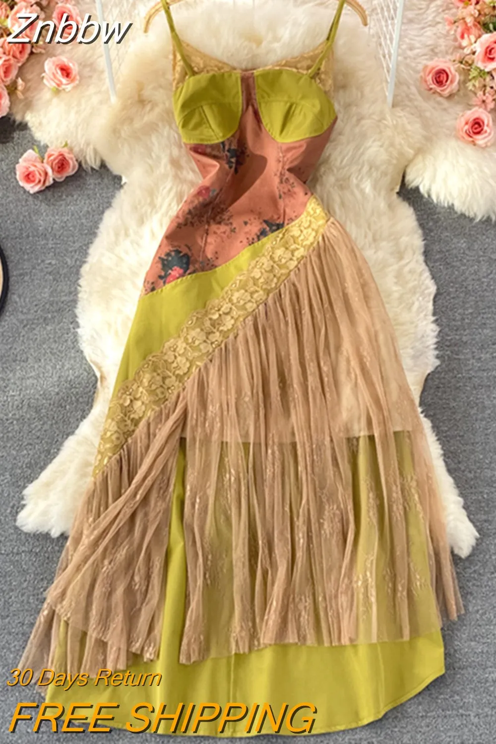 Znbbw Women Summer new fashionable sexy French retro printing color matching temperament waist slimming dress vestidos female D0619