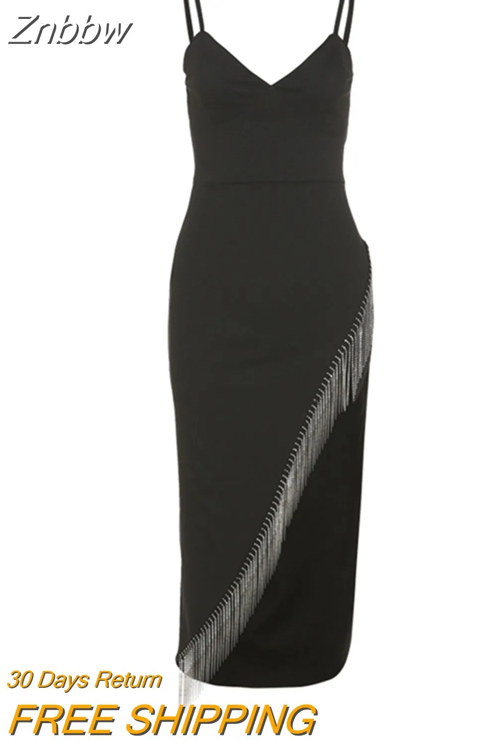 Znbbw Fashion Elegant Senior Party Long Dress Women's Solid Slim Diamond Tassel Strap Maxi Dresses Female Club Night Vacation