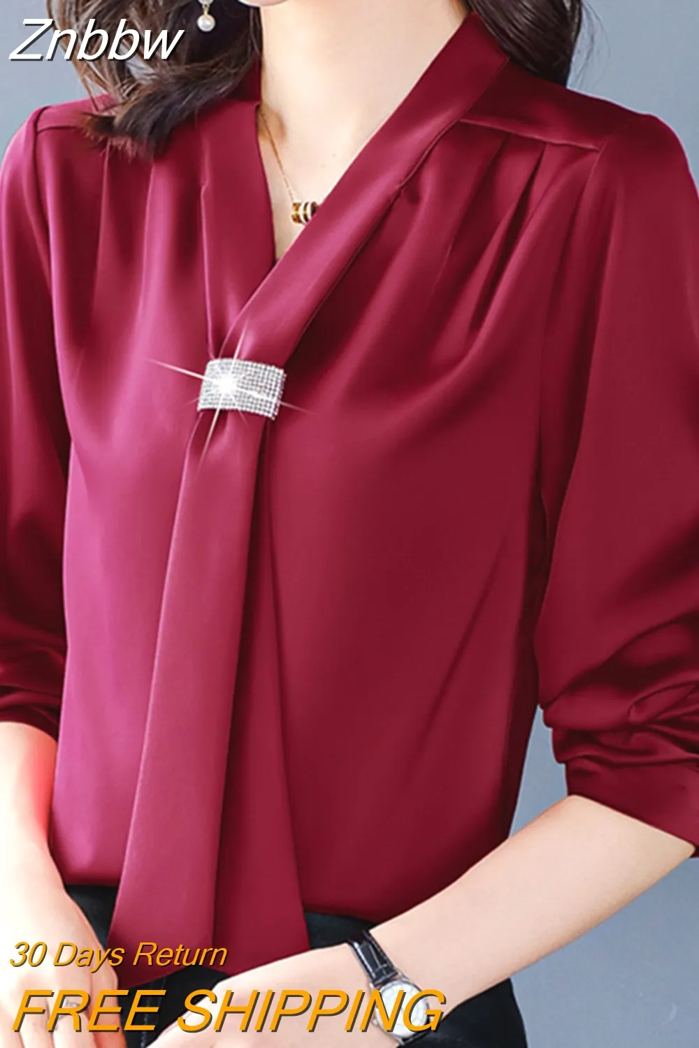 Znbbw Women Blusas Mujer De Moda 2023 Spring Long Sleeve Bow V-Neck Chiffon Blouse Shirt Women Tops Blouses Femme Shirts D412