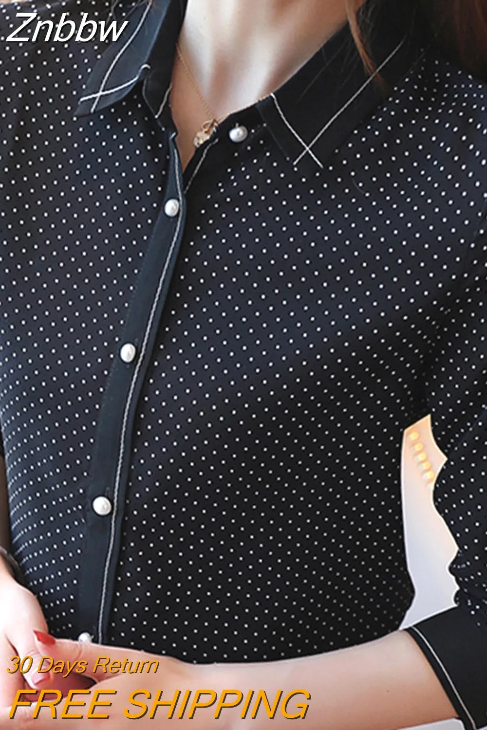 Znbbw Mujer De Moda 2023 Long Sleeve Women Shirts Dot Chiffon Blouse Shirt Tops Turn Down Collar Office Blouse For Women B864