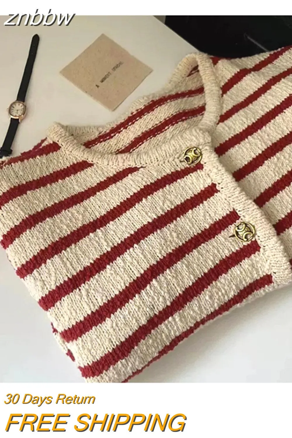 znbbw Casual Vintage Striped Women Sweater 2023 New Western Style Warm Knitted Female Cardigan Loose O Neck Ladies Short Tops