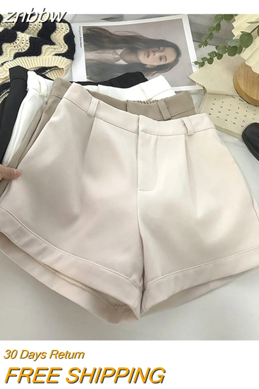 znbbw Summer Korean Causal High Waist Solid Color Suit Shorts Women's New Fashion Elegant Wide Leg Female Shorts Bottoms