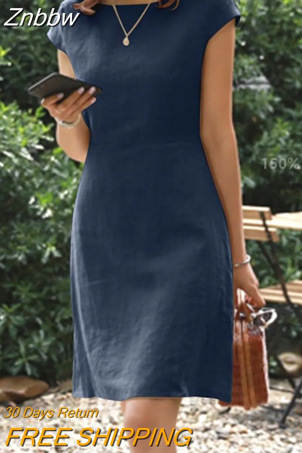 Znbbw Women Solid Elegant Dress 2023 Summer Fashion O Neck Short Sleeve Simplicity Sundress Female Casual Back Zipper OL Midi Dresses 0410