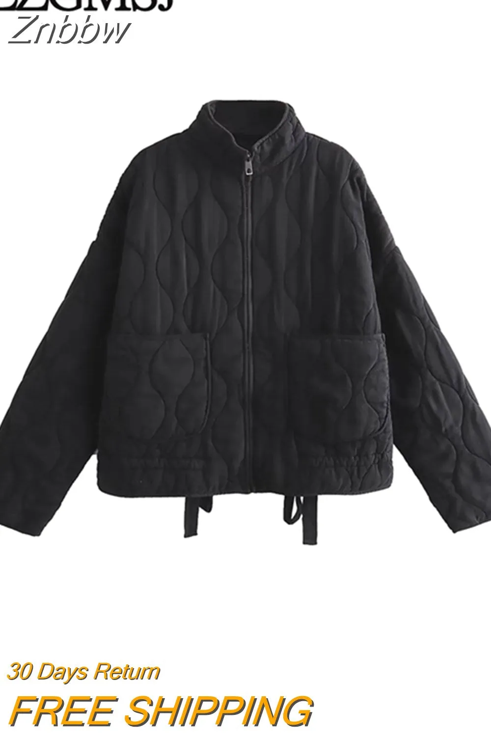 Znbbw TRAF Oversize Women Parkas 2023 Winter Long Sleeve Big Pockets Loose Quilted Padded Jacket Female Crop Top Cotton Coat