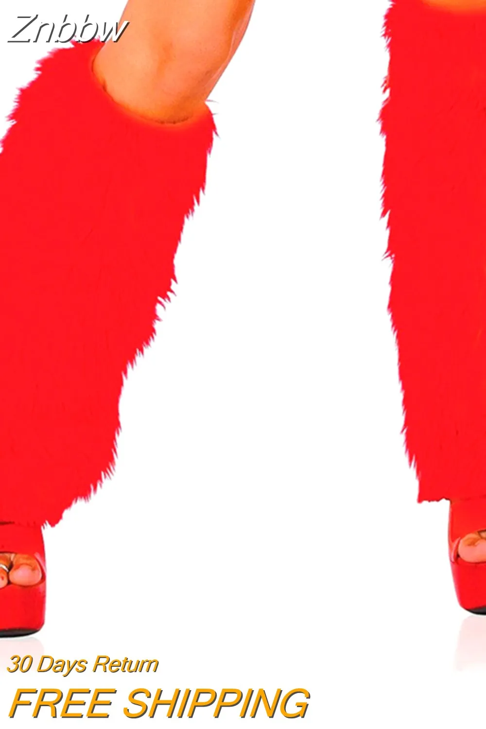 Znbbw Women Faux Fur Leg Warmers Furry Fuzzy Winter Boot Cuffs Cover Christmas Red Stocks New Year Party wear