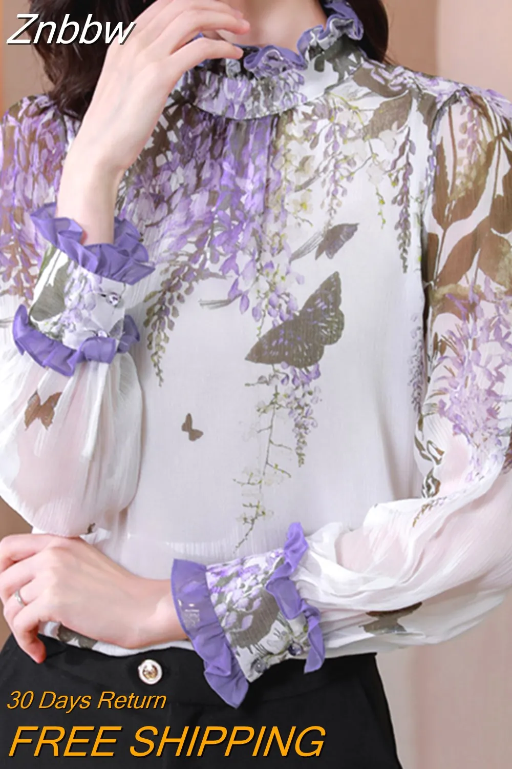Znbbw Sleeve Blouse Women Print Chiffon Blouse Shirt Blusas Mujer De Moda 2023 Tops Women Blusa Feminina Blouses Camisas F414