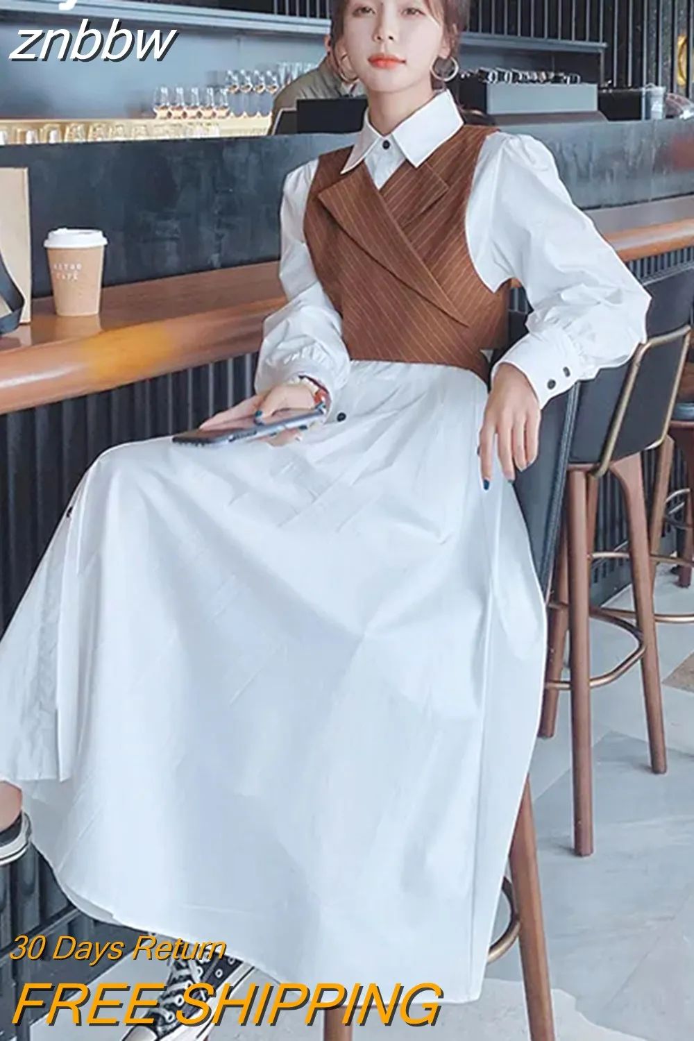 znbbw Spring Office Lady Two-piece suit Work Maxi Dress Women Long Sleeve Stripe Button Up Shirt Dresses Free Shipping Vestidos