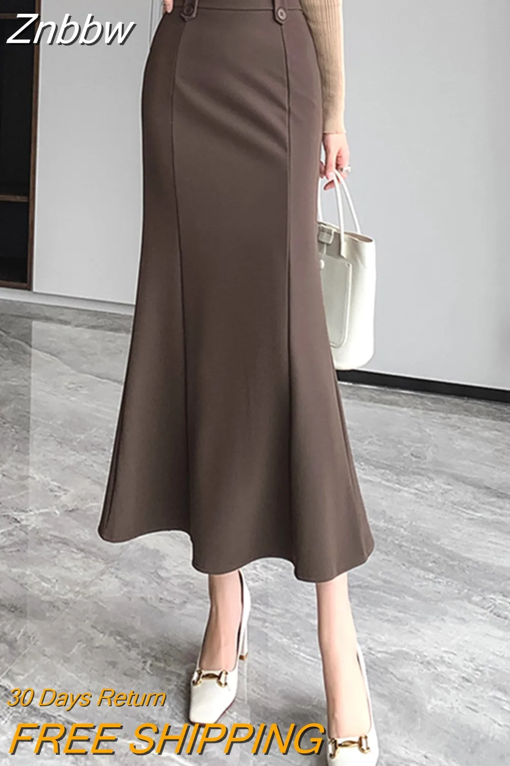 Znbbw Waist Mermaid Skirts Women 2023 Autumn Winter New Style Elastic Slim Package Hip Skirt Female Vintage Casual Long Skirt