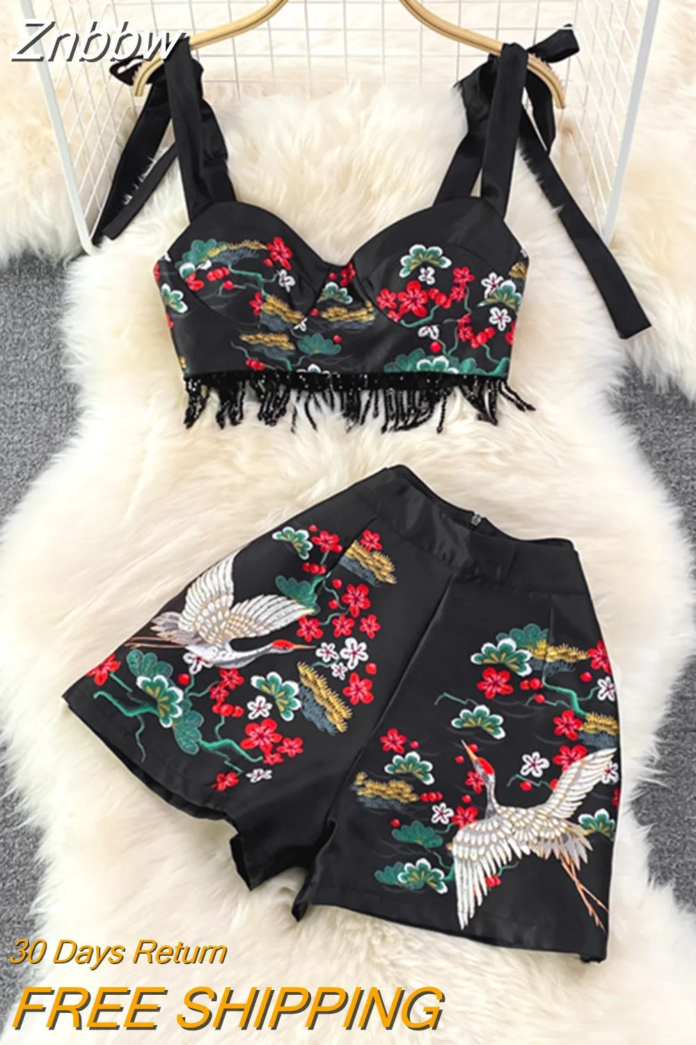 Znbbw Summer Bohemain Shorts Two Piece Set Runway Bow Strapless Crop Tops and Shorts Outfits for Women Matching Sets N6873