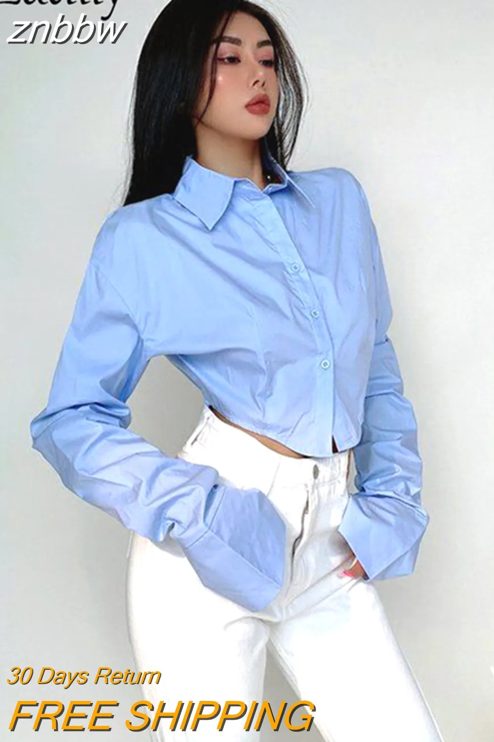 znbbw 2023 Spring Korean Style Long Sleeve White Shirt Women Sexy Button Ladies Crop Tops Blouse Street New In Female Clothing
