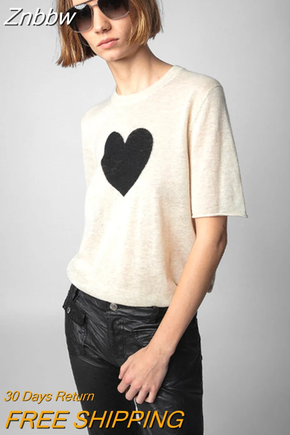 Znbbw Pattern Knitted T-Shirt Women 2023 Summer Clothing Casual Silk Luxury Designer Tee Shirt Tees Tops Female Fashion T-Shirts