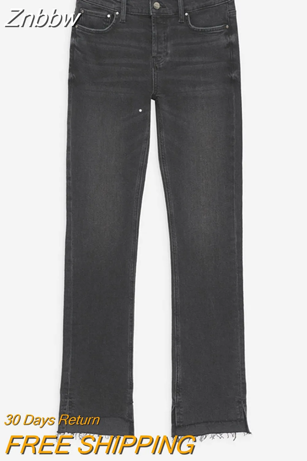 Znbbw Slit Hem Jeans Women 2023 Autumn Winter Clothes Low Waist Cotton Vintage Denim Pant Fashion Long Trousers Streetwear Female