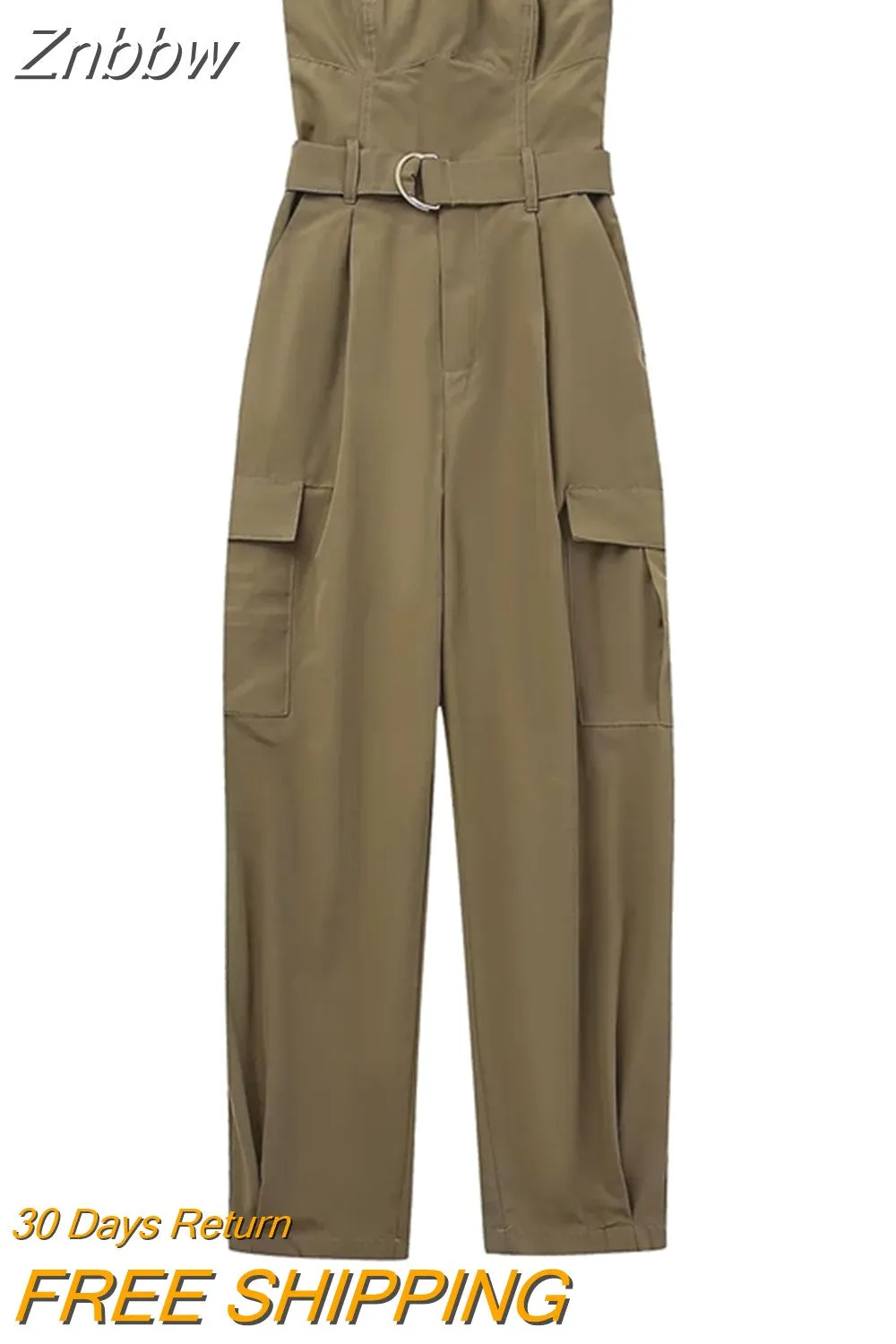 Znbbw TRAF Sexy Strapless Jumpsuits With Belt For Women Sleeveless Wrapped Chest 2023 Autumn Jumpsuit Full Cargo Pants