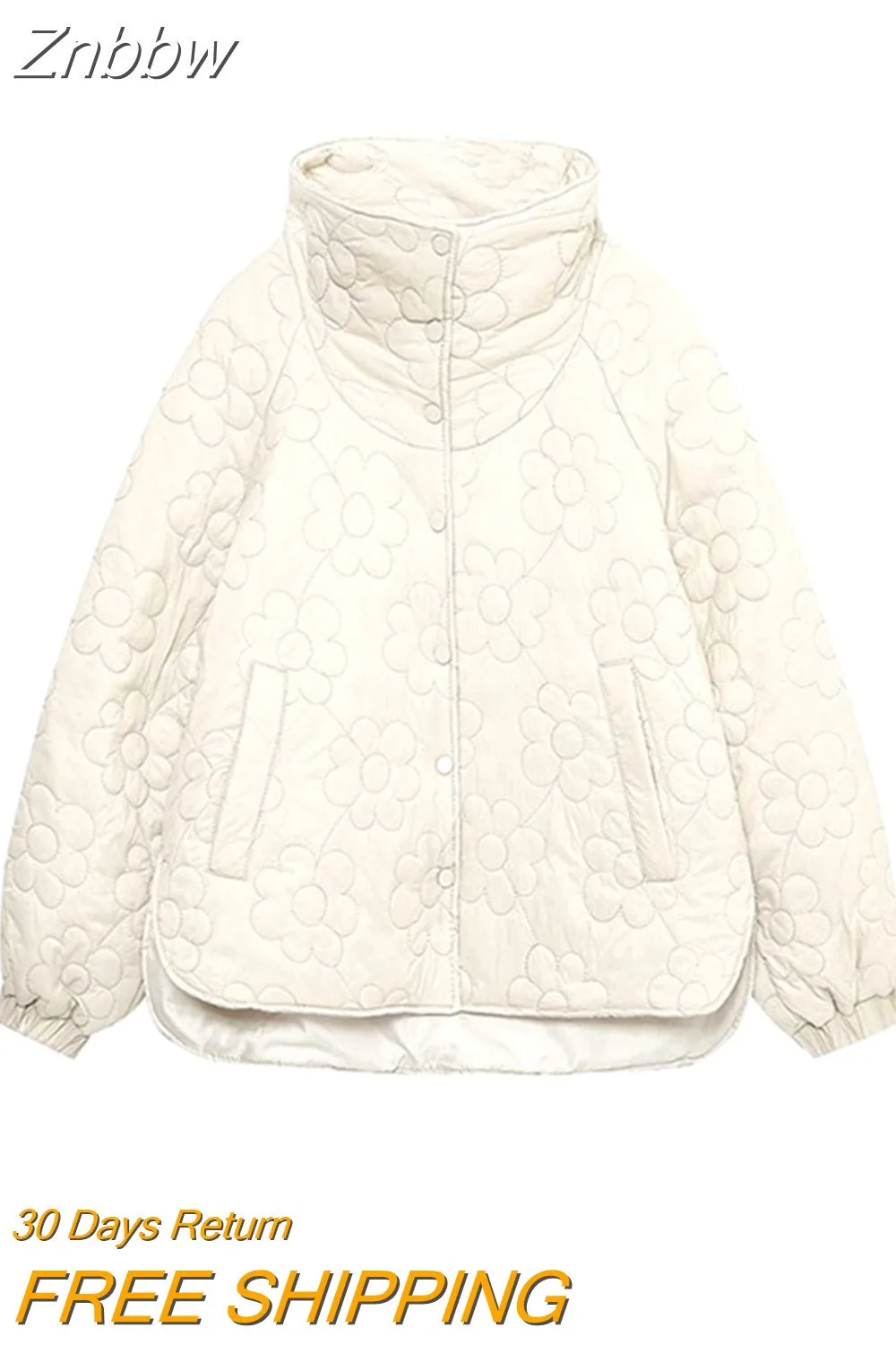 Znbbw Print Pockets Padded Parkas women Vintage Long Sleeve Single Button Coat Autumn Winter Female Outerwear Chic Coats