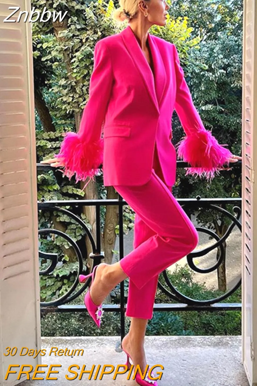 Znbbw Sleeve Blazer Pant Sets Women Fashion Single Button Jacket Zipper Trousers Autumn Winter Office Outfits Outwear 2023 0410