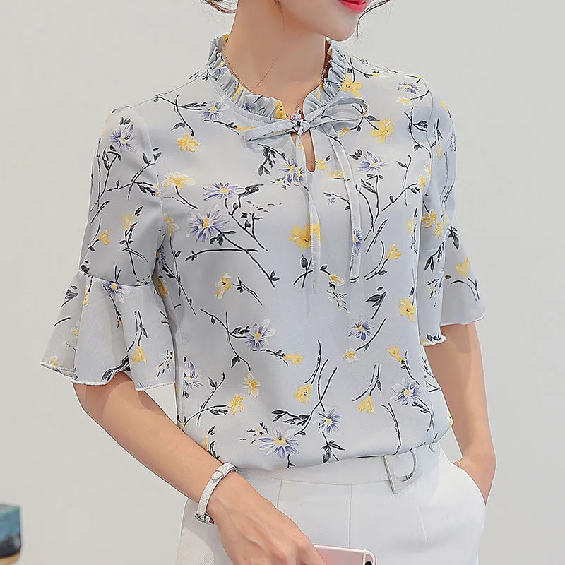 Znbbw Daifei 2024 Summer New Korean Women's Wear OL Bottomed Shirt Fashion Slim Short-Sleeved Casual Chiffon Shirt