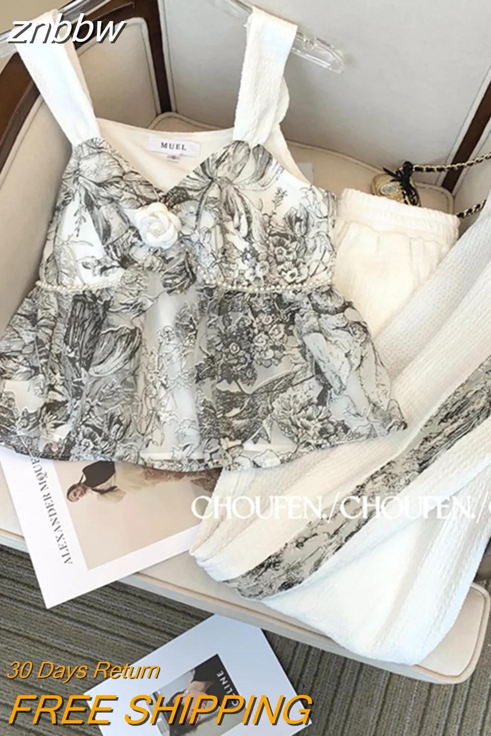 znbbw Fashion Casual Floral Print Two-piece Set Women Summer Sleeveless V-neck Crop Top+Elastic Waist Trousers Sets Pants Suits