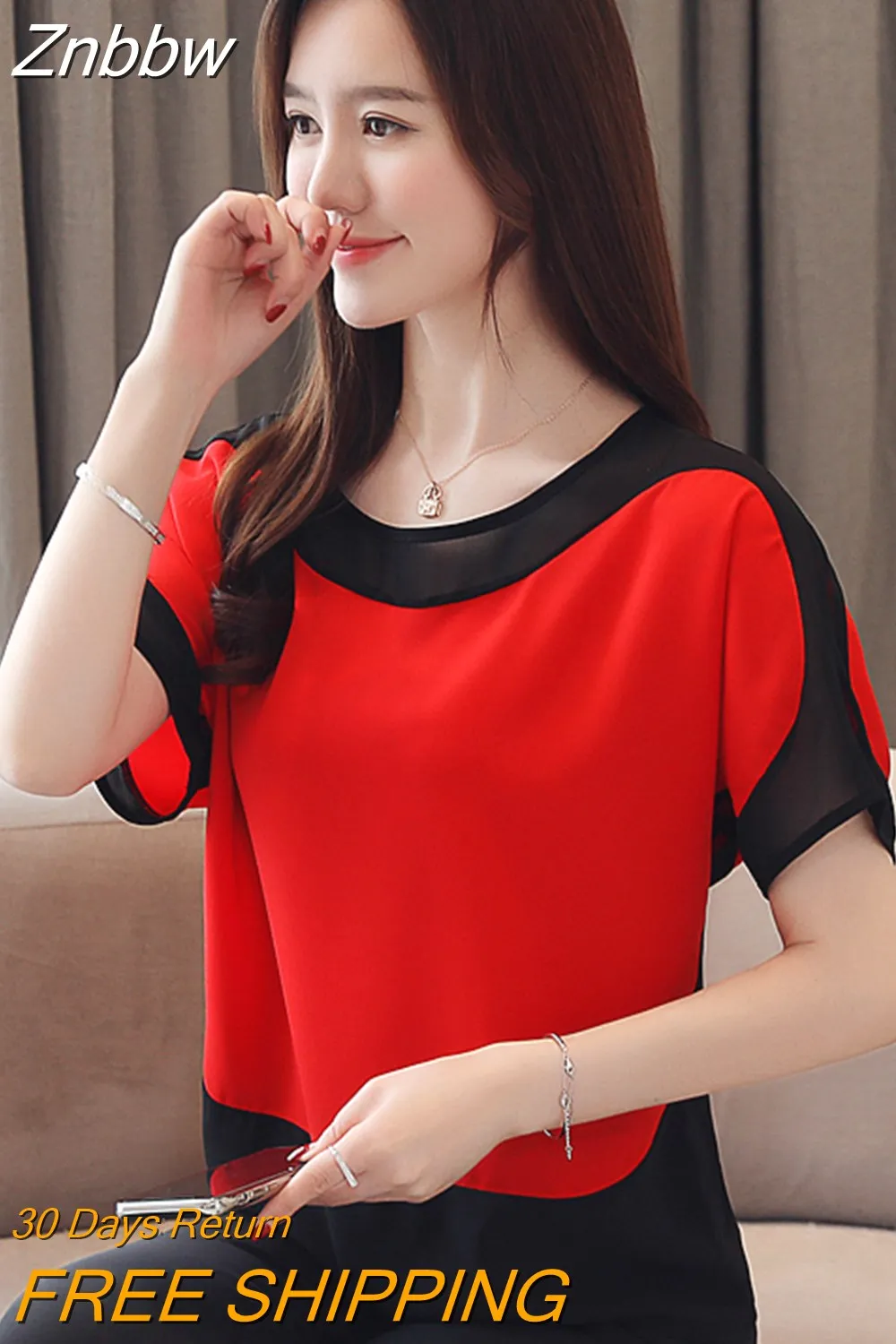 Znbbw Summer White Blouse Short Sleeve Blouse Women Blusas Mujer De Moda 2023 Verano O-Neck Chiffon Blouse Shirt Tops E753