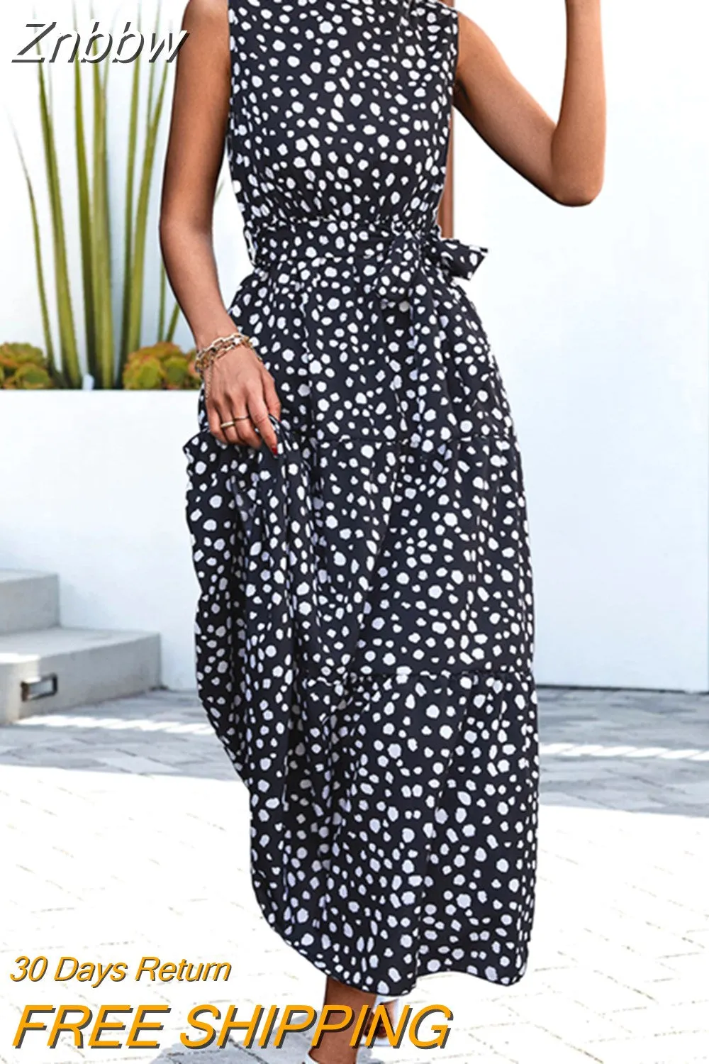 Znbbw Dot Print Dress For Women 2023 New Bohemian Party Beach Long Dress Women Summer Sleeveless Sundress Vestidos Clothes