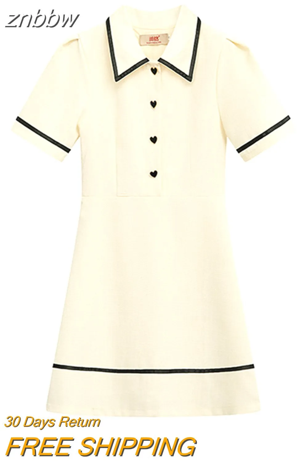 znbbw Women's Summer Puff Sleeves Turndown Collar Polo Shirt Dress French Cute Classic Preppy Style Golf Tennis Mini Dresses Y2K
