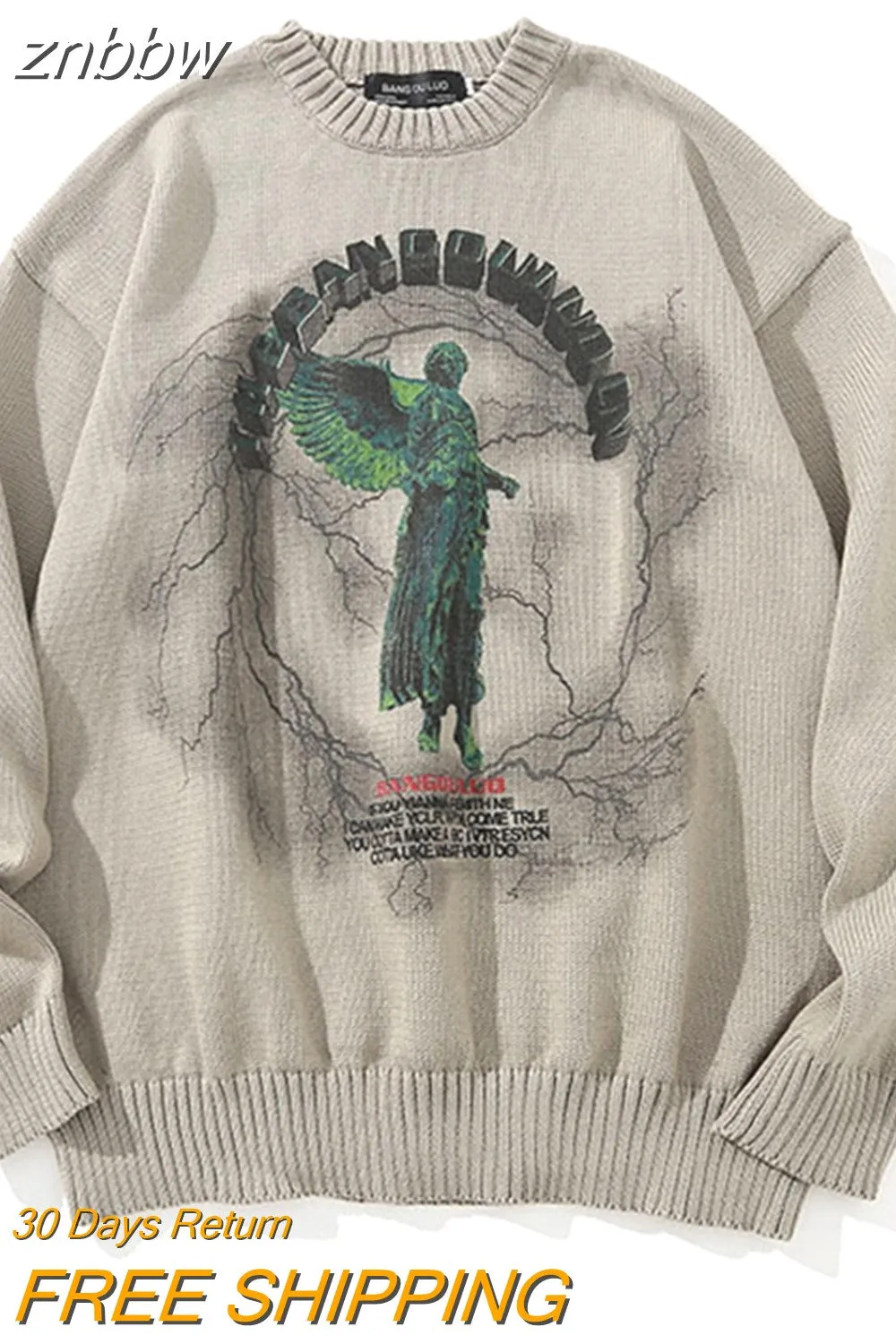 znbbw Men Women Hip Hop Knitted Jumper Sweaters Angel Lightning Printed Streetwear Harajuku Summer Oversize Hipster Casual Pullovers
