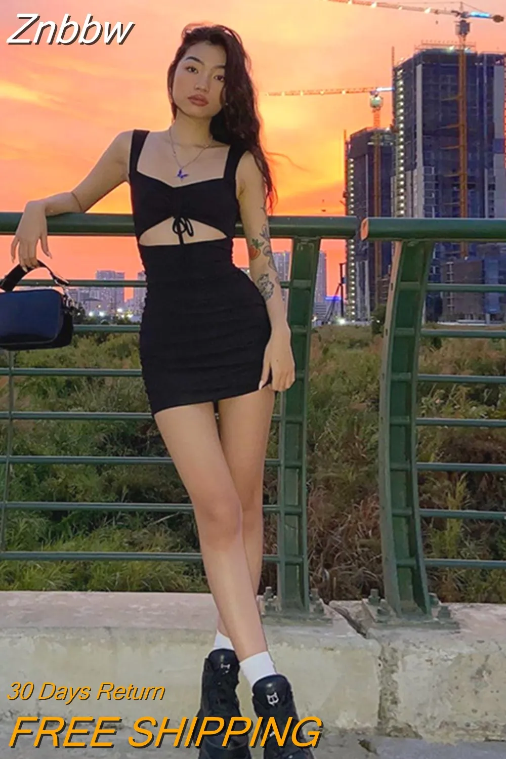 Znbbw Women Spaghetti Strap Dress Spring Summer Hollow Out Sleeveless Slim Dresses 2023 New Lady Casual Mini Dress Mujer