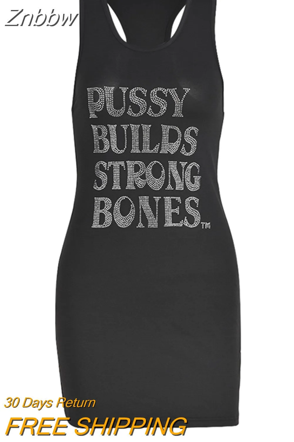 Znbbw Fashion Casual Diamond Letters Sleeveless O Neck Mini Bodycon Dresses For Women Simple Streetwear Y2K Female Activewear