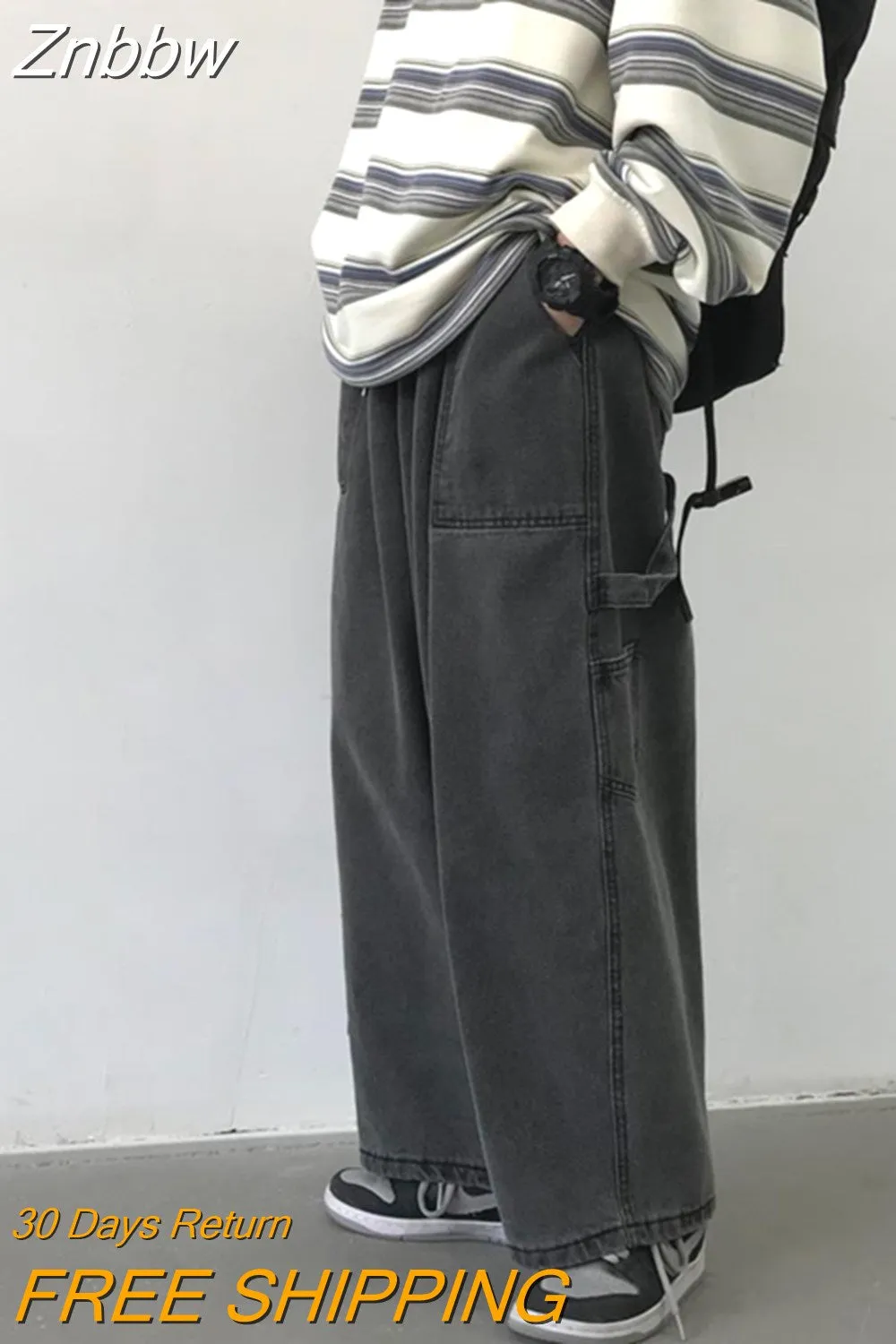Znbbw Streetwear Multi-pocket Jeans Loose Plus Size 5XL Wide Leg Pants Japanese Harajuku Casual Denim Trousers Men Clothing