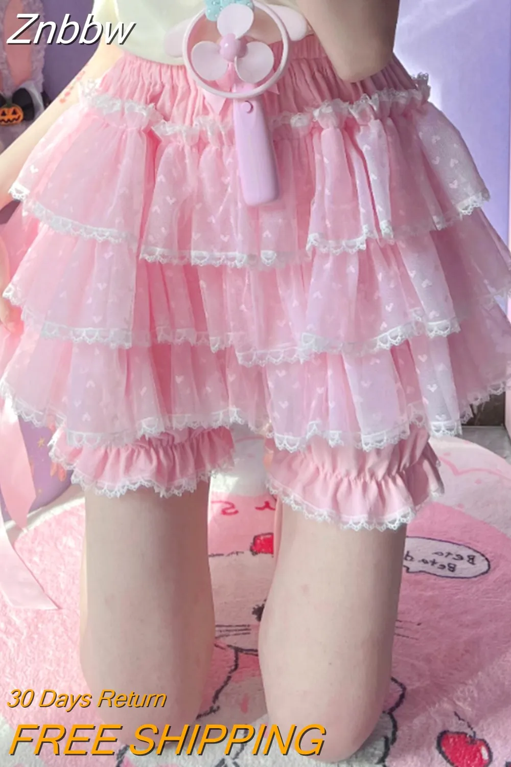 Znbbw Sweet Lace Lolita Shorts Skirts Y2k Japanese Kawaii JK Ruffles Bloomers Women Elastic Waist Safety Short Pants Cutecore