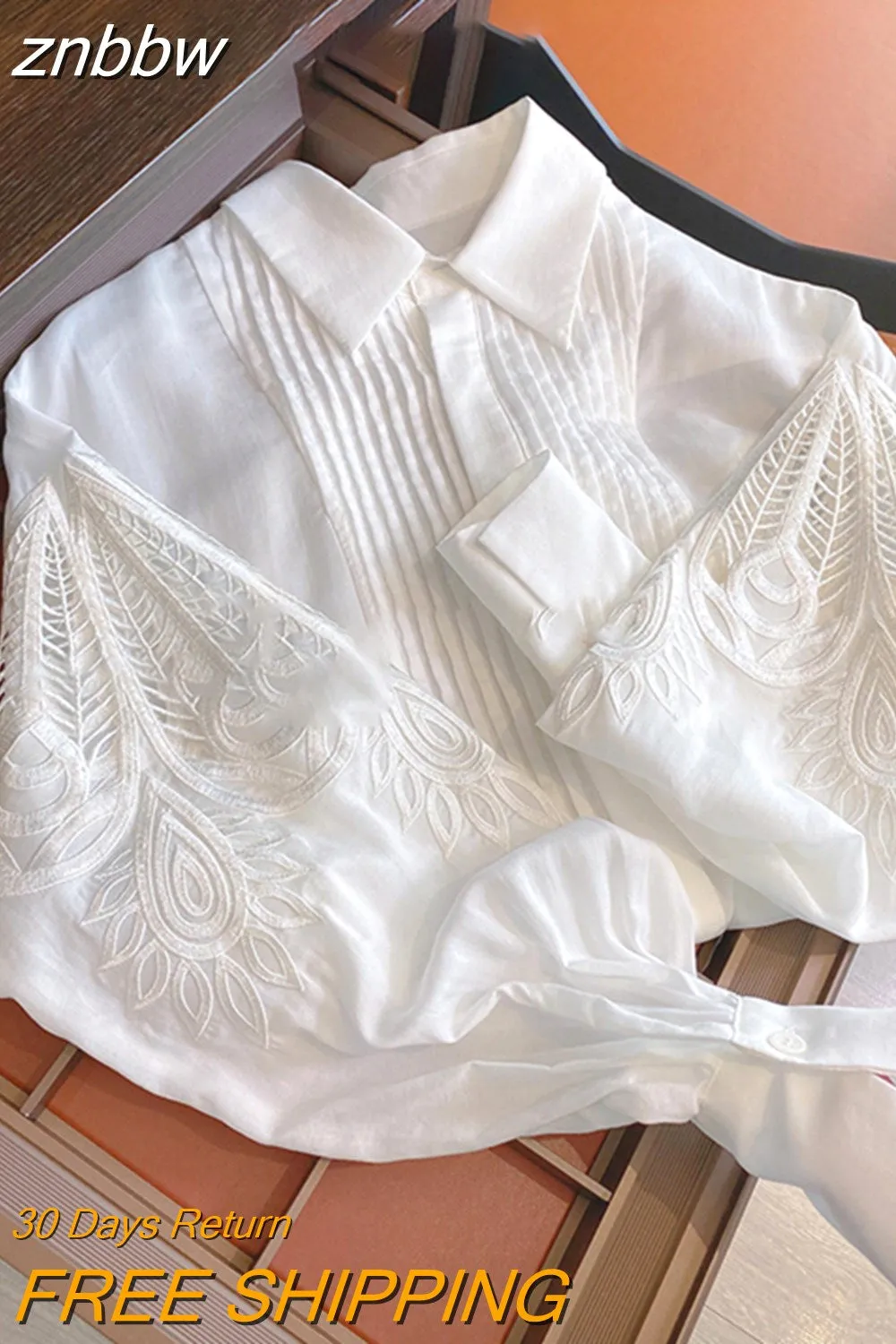 znbbw Fashion Hollow Out Loose Lantern Long Sleeve Shirt 2023 Spring Women's Turn-Down Collar Elegant Blouse Ladies Clothing