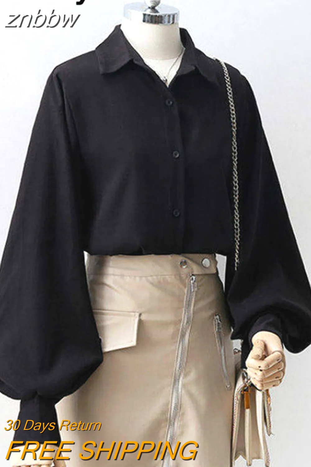 znbbw Office Lady Long Puff Sleeve White Za Shirt Women Korean Style Button Blouse Tunic 2023 Summer Work Female Clothing Tops