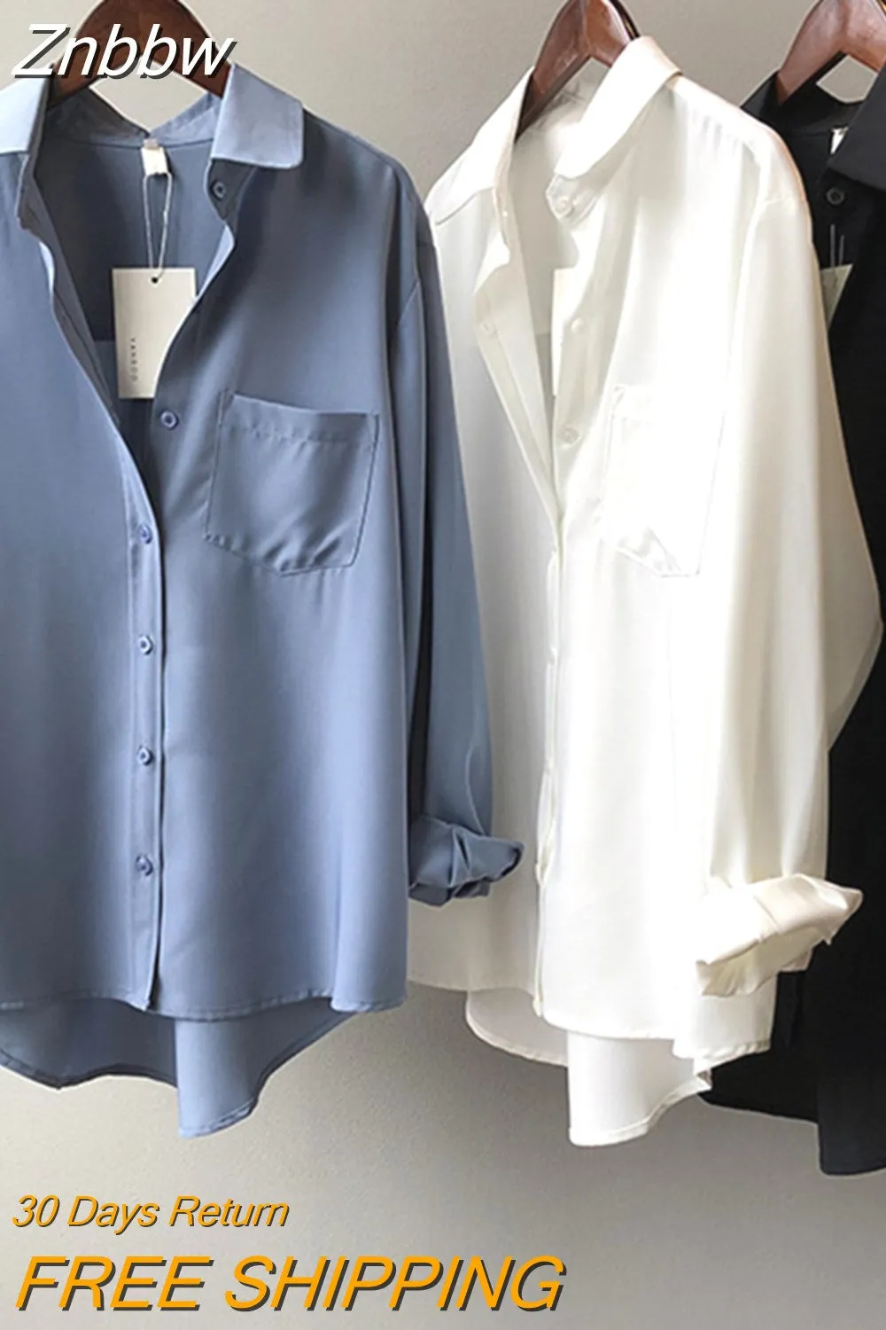 Znbbw White Shirts for Women Top Turn-down Collar Solid Female Shirts Casual Office Ladies Tops 2023 Spring Summer Blouses 11354