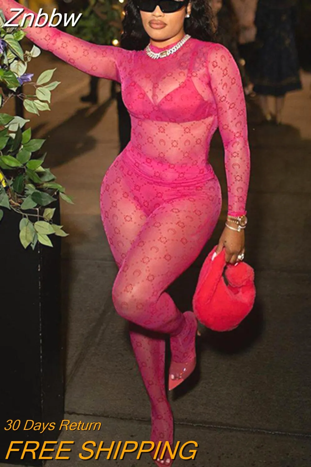 Znbbw Women Mesh See Through Tops Long Pants Two Piece Matching Sets Outfits 2023 Summer Clothes Wholesale Items For Business 0410