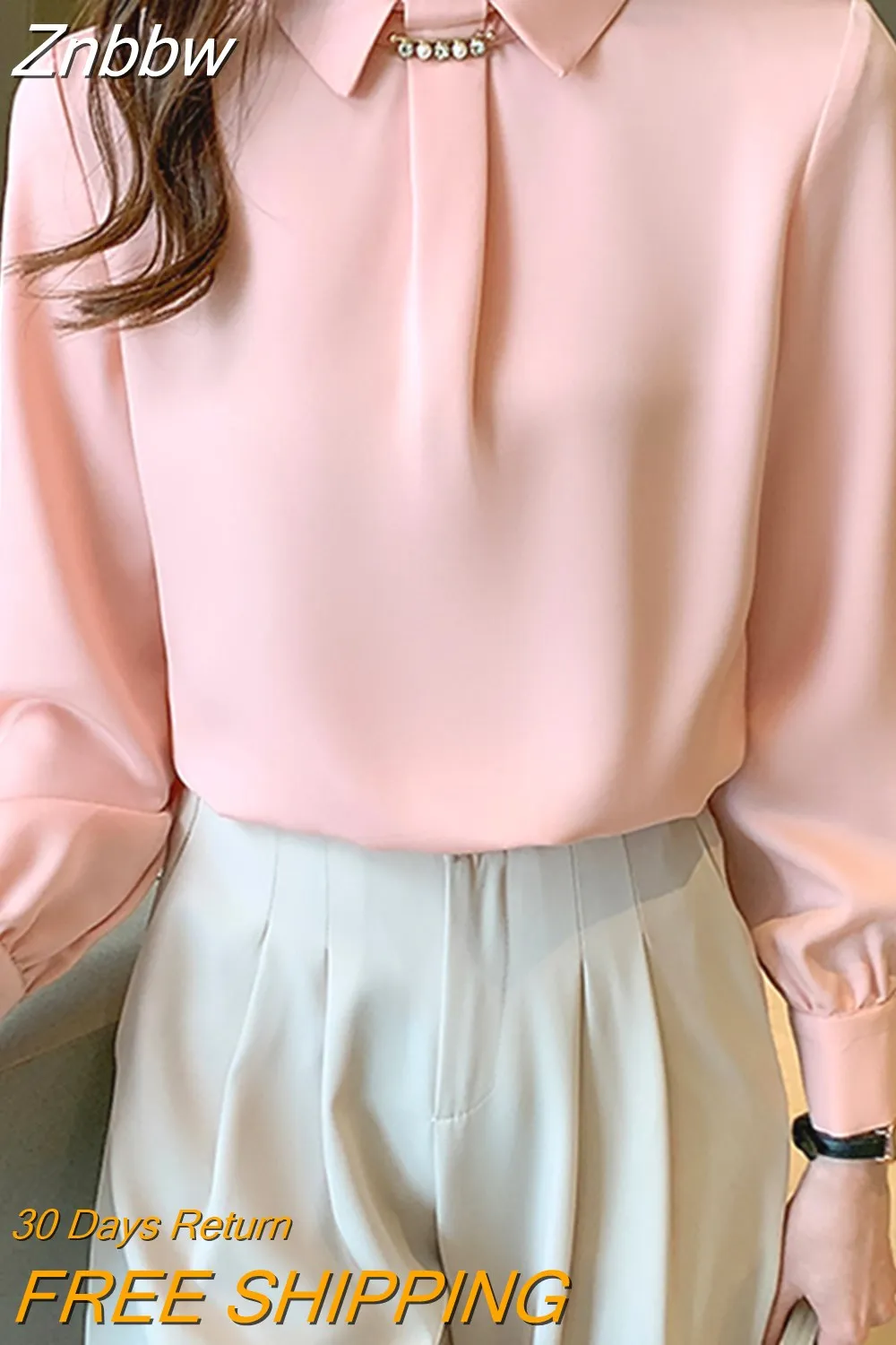 Znbbw Sleeve Blouse Women Turn Down Collar Beading Chiffon Blouse Shirt Tops Women Blusas Mujer De Moda 2023 Blouses Blusa D598