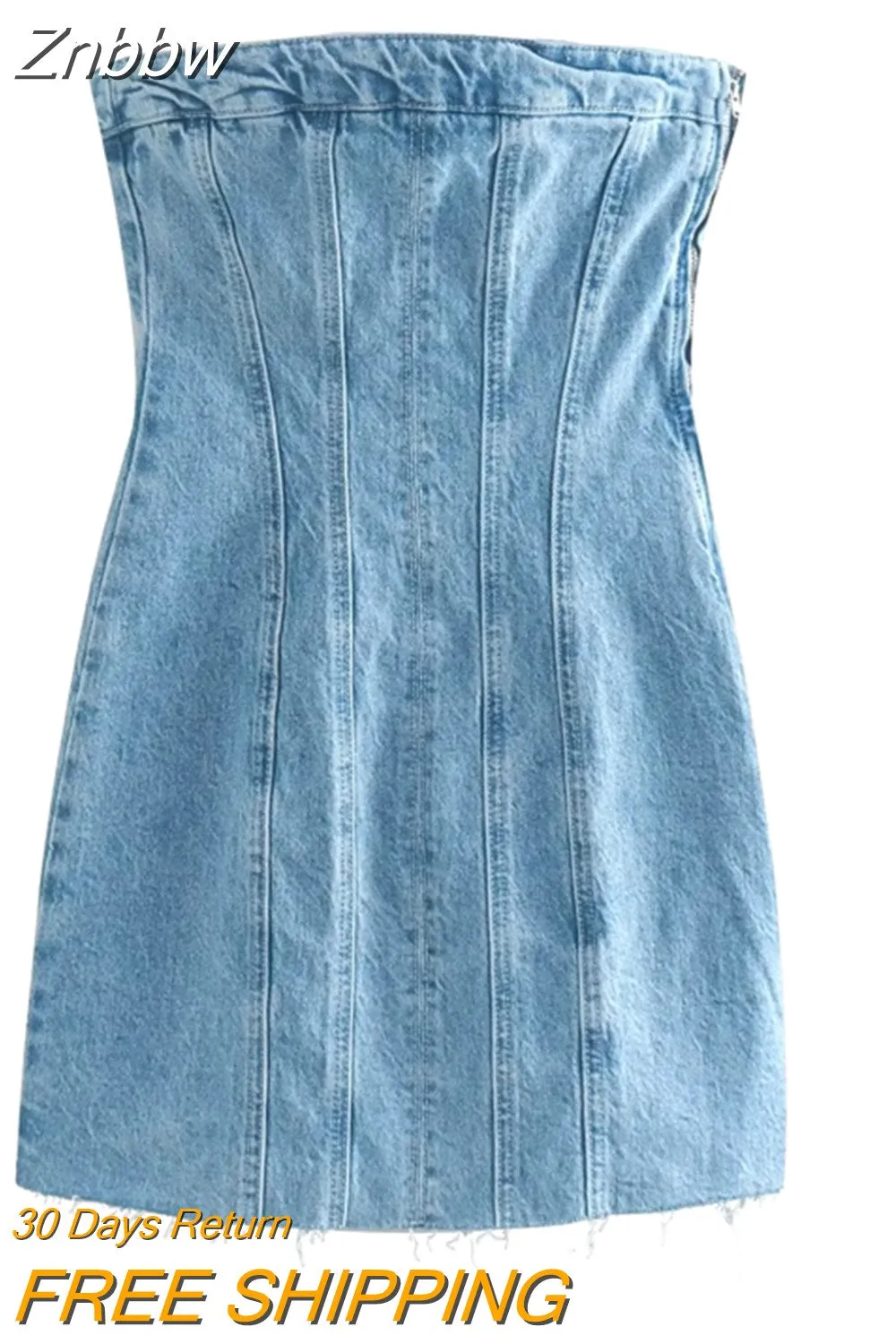 Znbbw TRAF Blue Dress for Women 2023 Summer Denim Strapless Tube Top Dress Sexy Solid High Street Chest Wrapping Dresses 0410