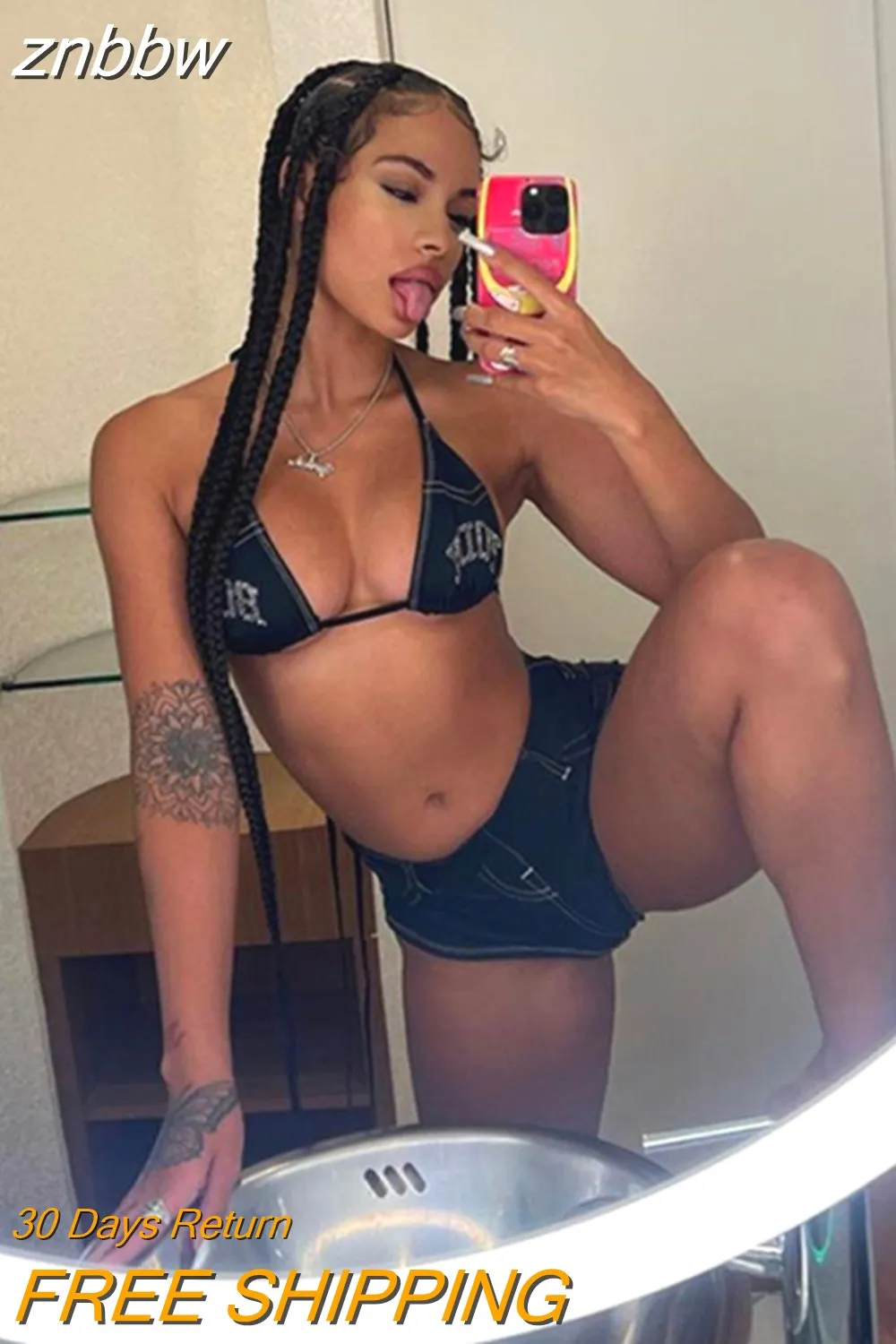 znbbw Sexy Halter Diamonds Bandage Bikinis Set Vacation Beach For Women 2023 Summer Bandage Bodycon Swimsuit Black Bikinis Set